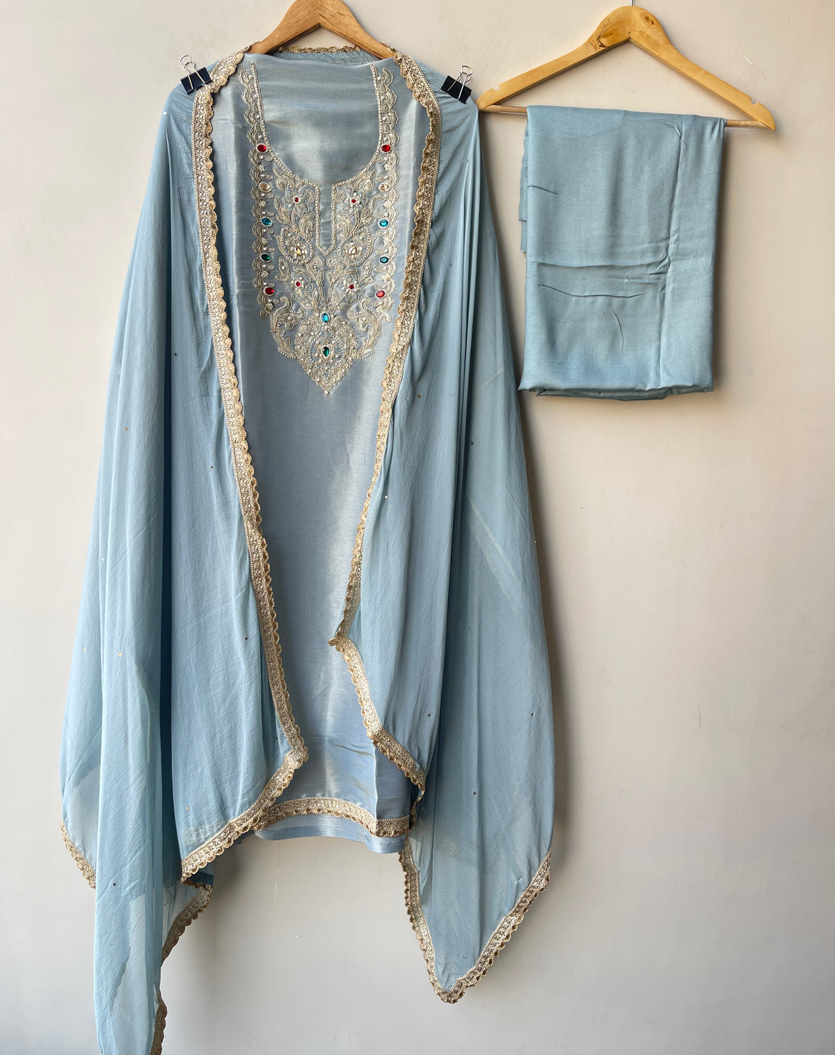 Shimmer Silk Kutdanna Embroidered unstitched ladies suit set