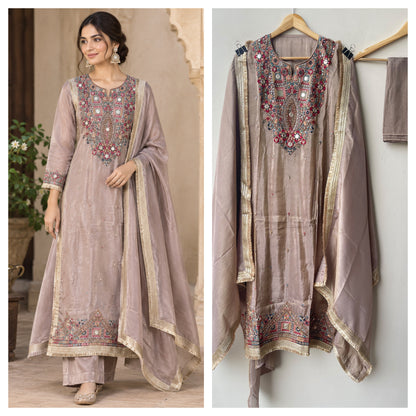 Premium Shimmer Silk Unstitched Designer Suit Set