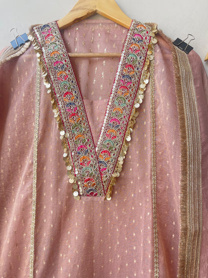 Banarsi shimmer tissue Embroidered Unstitched suit set