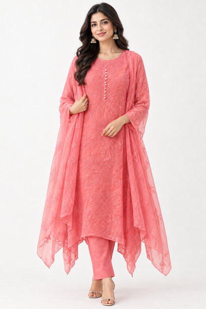 Premium Glass Organza Unstitched 3 Pcs Designer Suit Set
