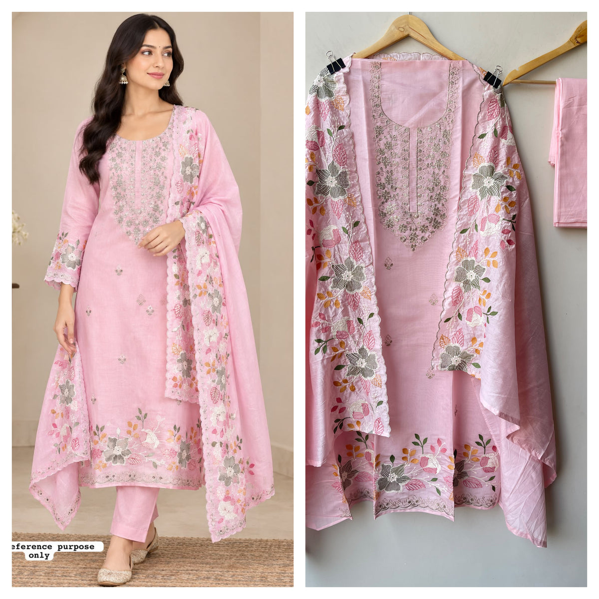 Mul Chanderi Embroidered unstitched ladies suit