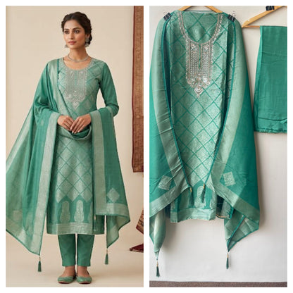Fine Banarasi shimmer silk unstitched ladies suit Rc19267 (a)