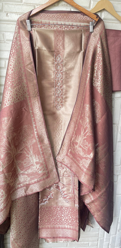 Premium Shimmer Giraffe silk woven Unstitched Designer Suit Set