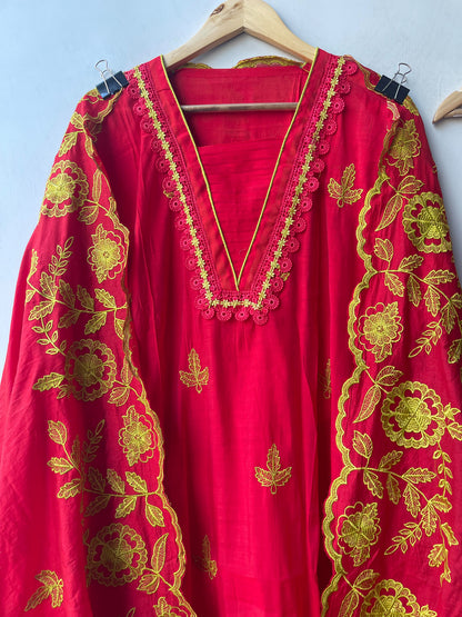 Designer Mul Chanderi 3 Pcs Unstitched Suit Set