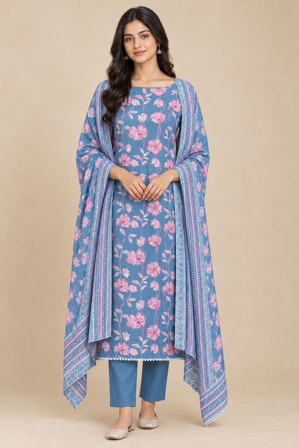 Printed Cotton Embroidered Unstitched 3 Pcs Suit Set