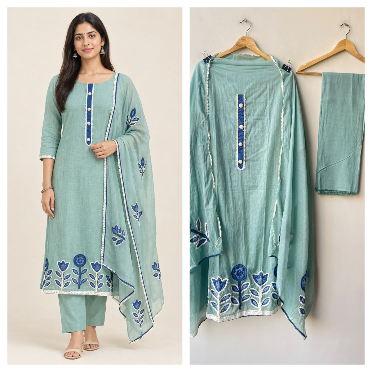 Designer Mul Chanderi Unstitched Suit Set