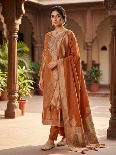 Fine Banarasi shimmer silk unstitched ladies suit Rc19261 (b)
