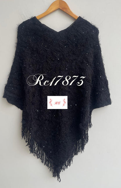 Woolen self ponchos with embroidery Rc17873