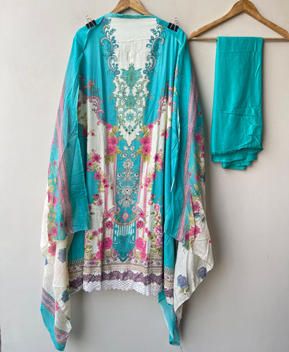 Cotton Printed Unstitched 3 pcs Designer Suit Set