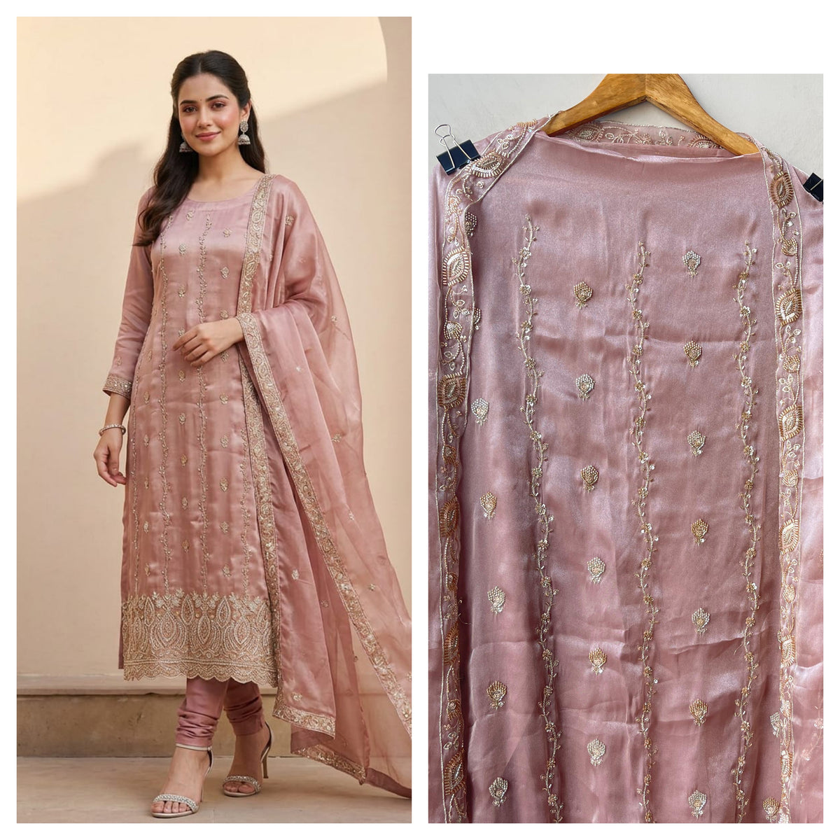 Shimmer glass silk fabric unstitched ladies suit