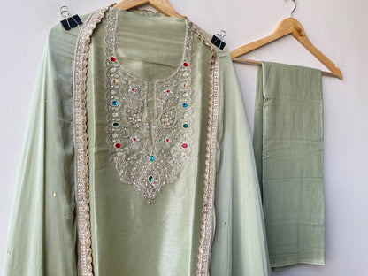 Shimmer Silk Kutdanna Embroidered unstitched ladies suit set