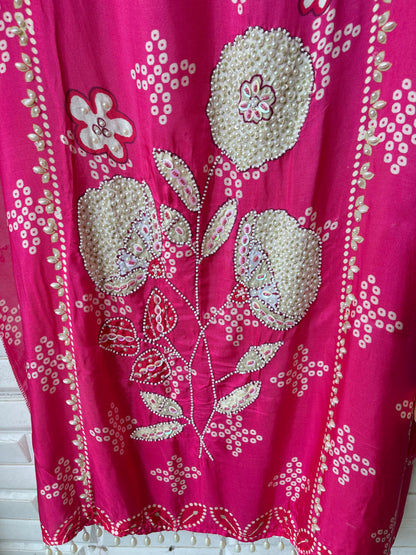 Crape satin unstitched ladies suit Rc17750