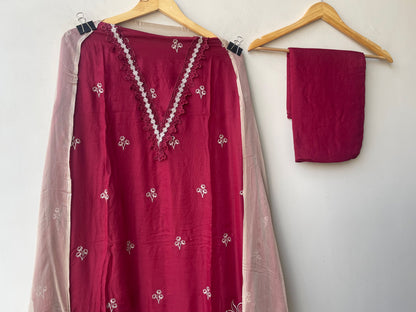 Elegant Resham Embroidered Unstitched Suit Set
