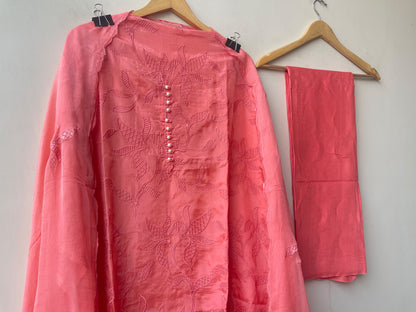 Premium Glass Organza Unstitched 3 Pcs Designer Suit Set