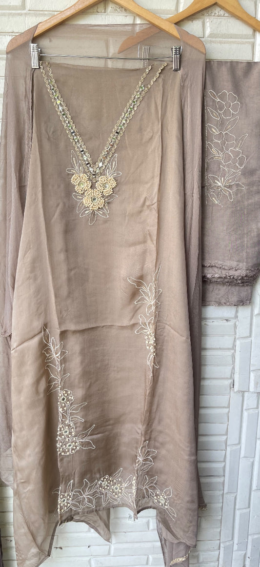 Premium Organza Tuile Embroidered Unstitched Suit Set