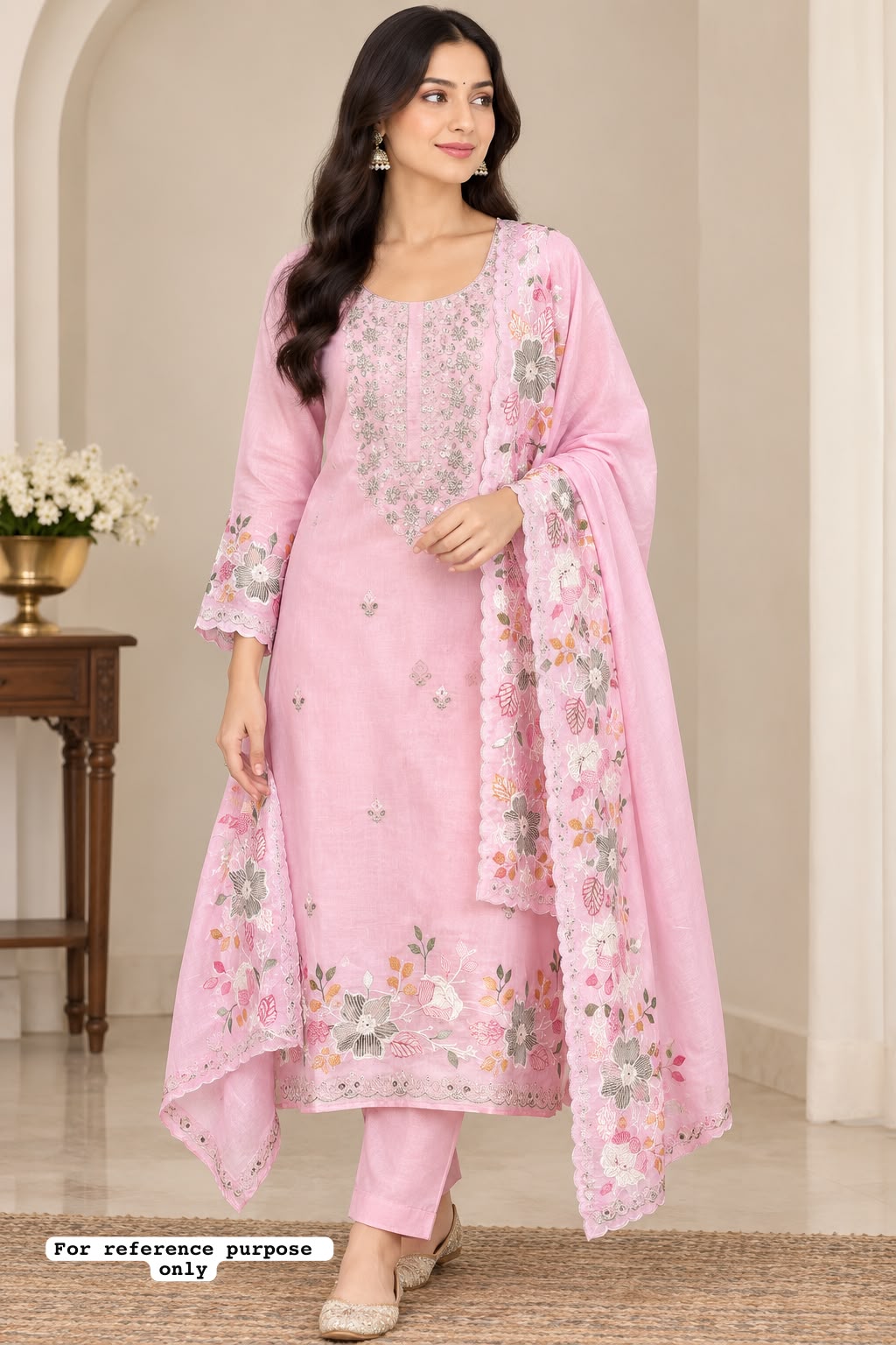 Mul Chanderi Embroidered unstitched ladies suit