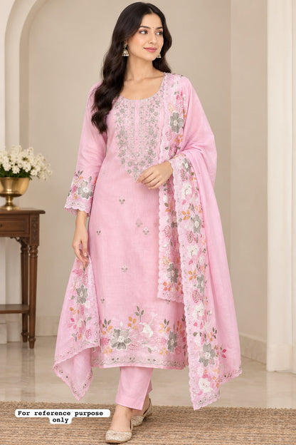 Mul Chanderi Embroidered unstitched ladies suit