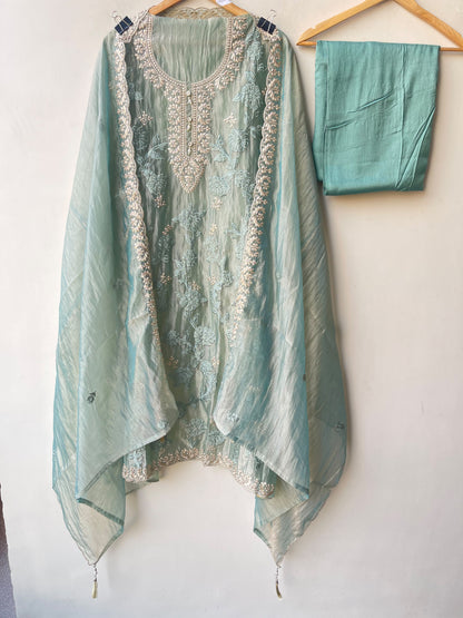 Premium Shimmer Tissue 3pcs Unstitched Designer Suit Set