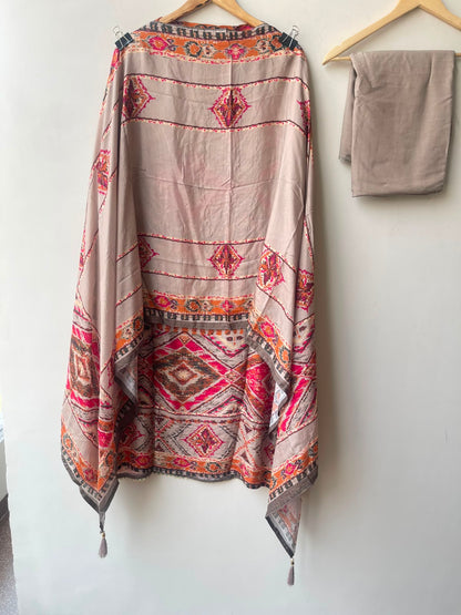 Wrinkled self muslin printed unstitched ladies suit Rc19023
