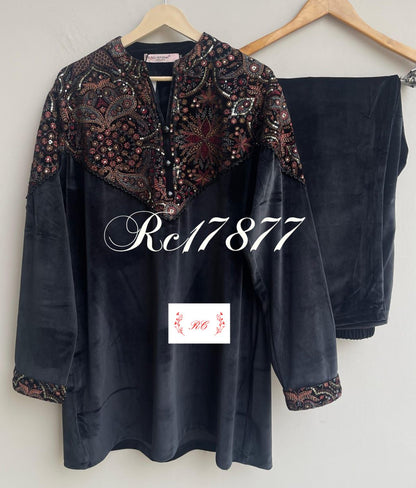 Velvet embroidered readymade ladies winter coord set Rc17877