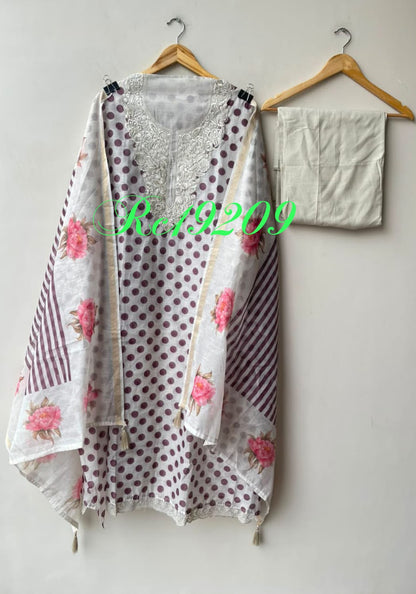 Mul chanderi polka dots printed unstitched ladies suit Rc19209 (b)