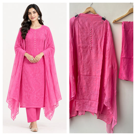 Premium Glass Organza Unstitched 3 Pcs Designer Suit Set