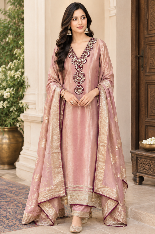 Premium Shimmer Silk Unstitched Designer Suit Set