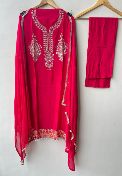 Exquisite Satin Crepe Designer Unstitched 3 Pcs Suit Set