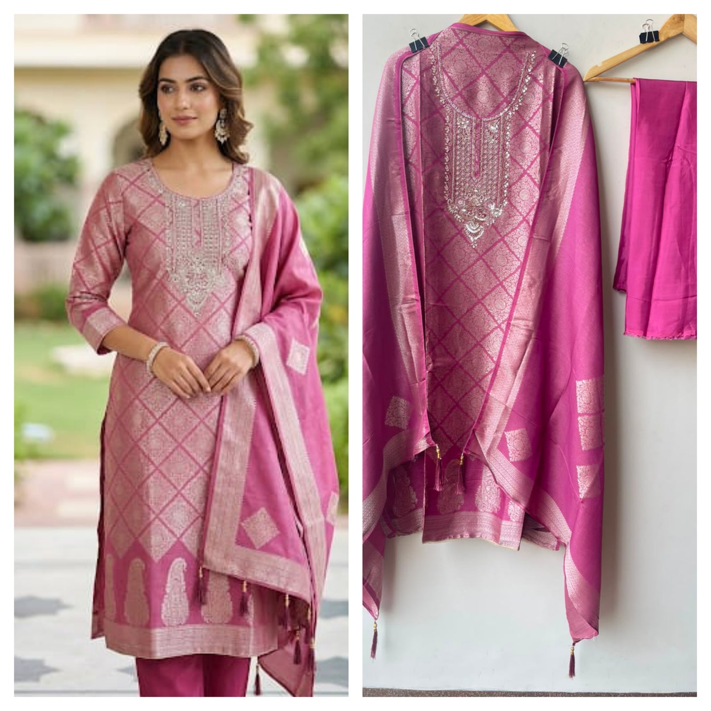 Fine Banarasi shimmer silk unstitched ladies suit Rc19267 (b)