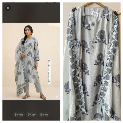 Muslin printed unstitched salwar suit with sequin resham work and crochet lace – RoyalChicByPriti