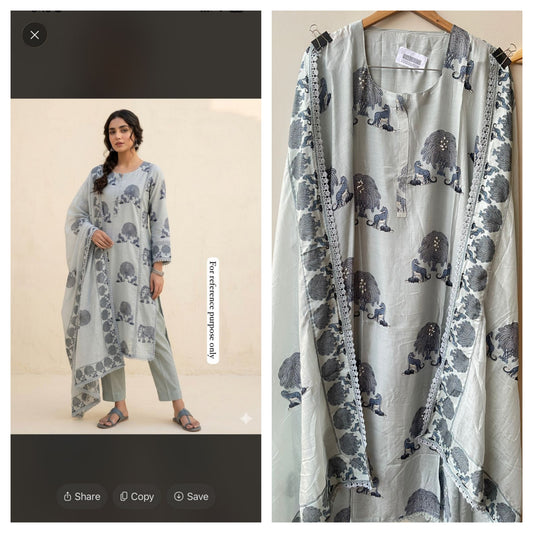 Muslin printed unstitched salwar suit with sequin resham work and crochet lace – RoyalChicByPriti