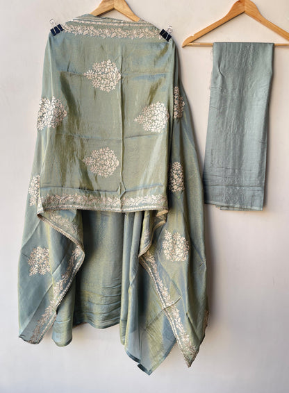 Designer Shimmer Silk 3pcs Unstitched Suit Set