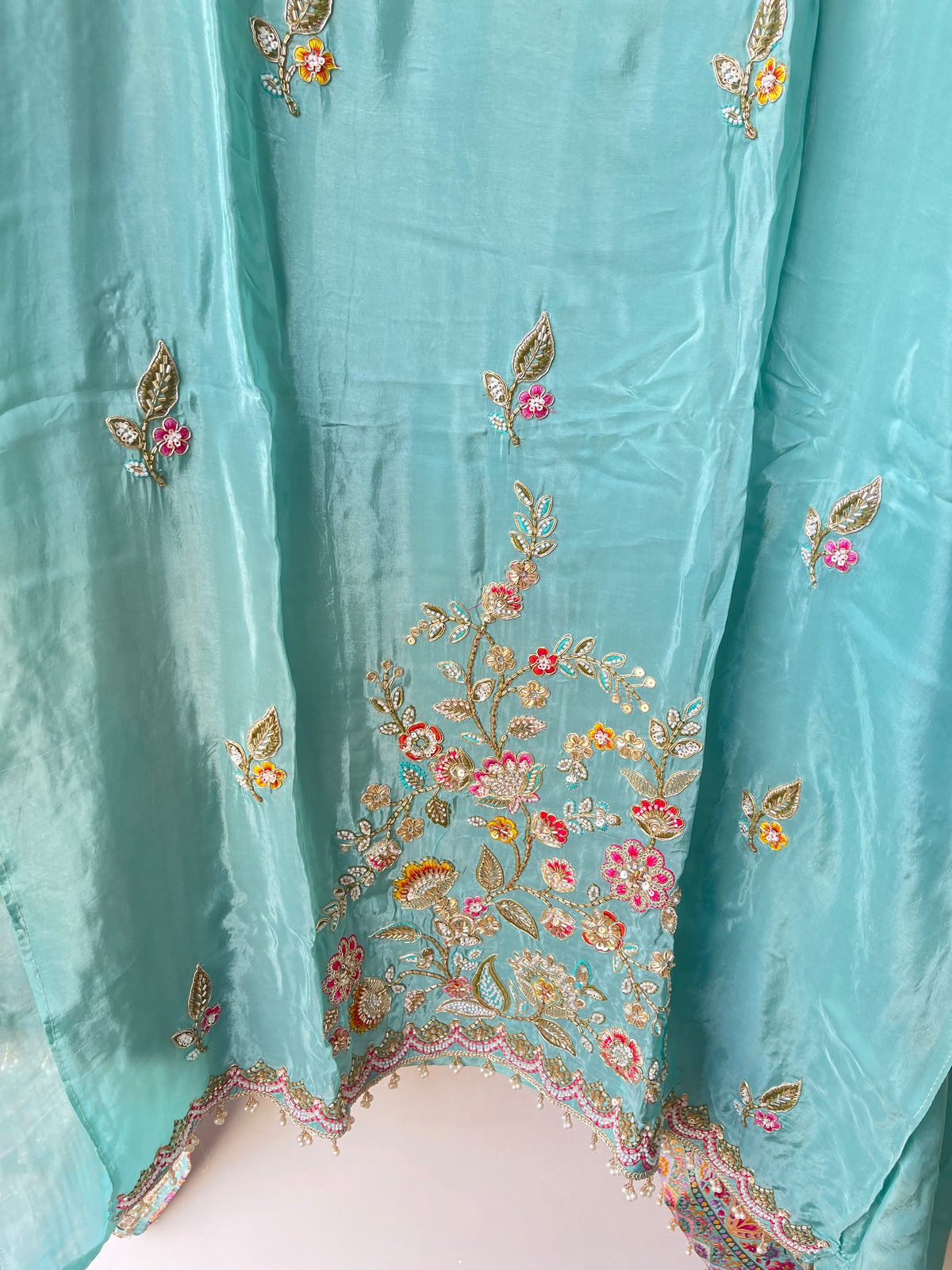 Premium Embroidered Crepe Satin Unstitched Designer 3 Pcs Suit Set