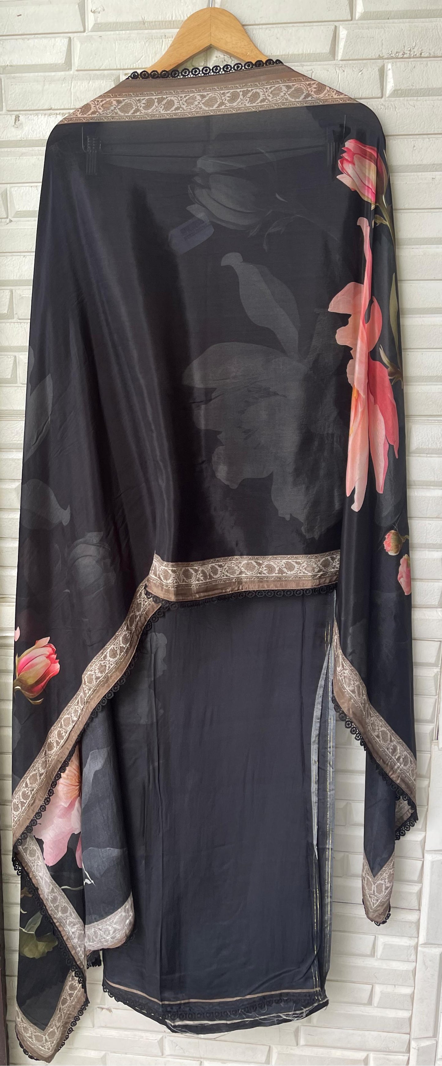 Pure crepe satin unstitched ladies suit Rc17715