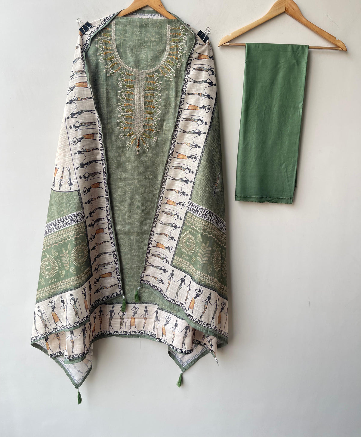 Worli art printed cotton linen unstitched ladies suit