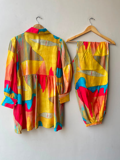 Muslin printed fabric stitched coord set shirt Rc19183