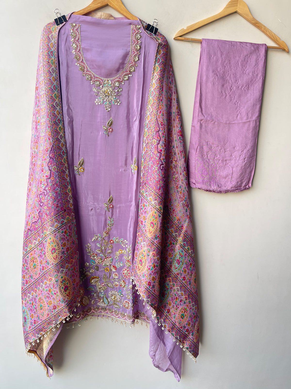 Premium Embroidered Crepe Satin Unstitched 3 Pcs Designer Suit Set