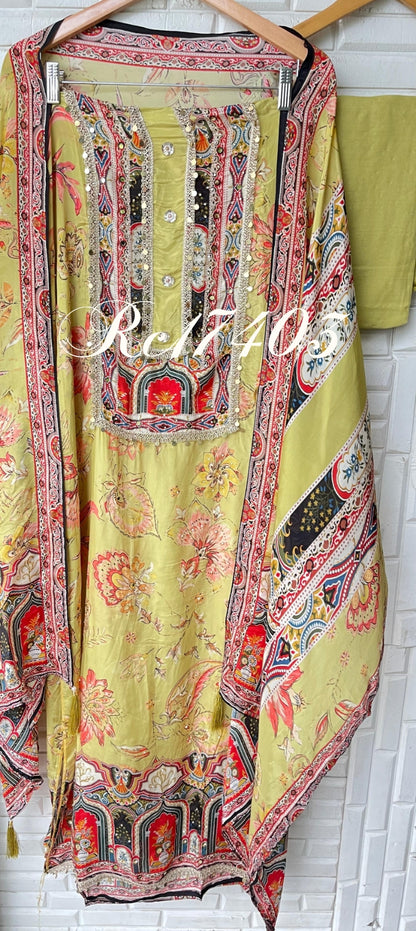 Muslin silk unstitched ladies suit Rc17403