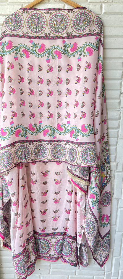 Crape satin unstitched ladies suit Rc17755