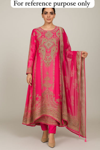 Satin crape unstitched ladies suit Rc17996