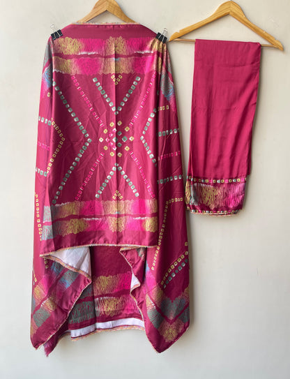 Ikkat Printed Mul Chanderi Unstitched Dress Material Set