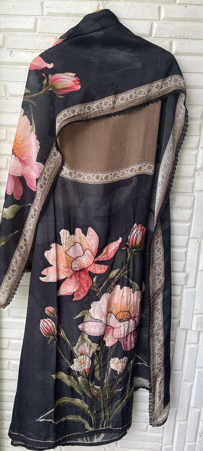 Pure crepe satin unstitched ladies suit Rc17715