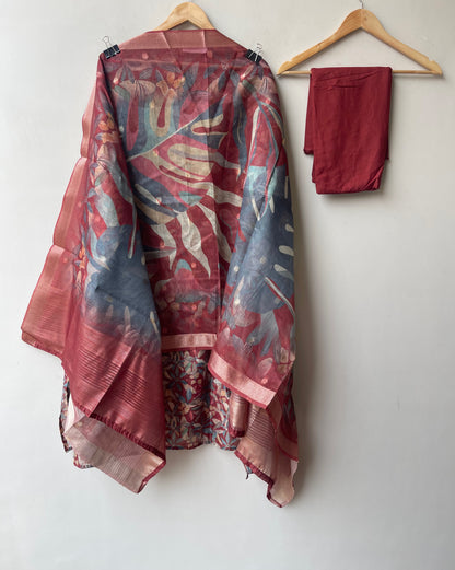 Premium Mul Chanderi 3 pcs Unstitched Printed Suit Set