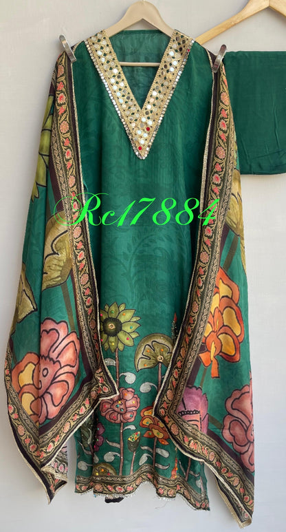 Crape satin unstitched ladies suit Rc17884