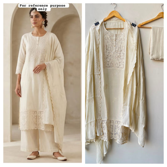 Mul chanderi applique work unstitched ladies suit Rc19279