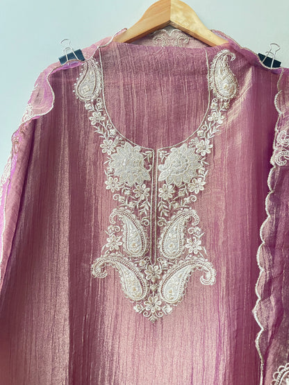 Exquisite Shimmer Tissue Embroidered Unstitched 3 pcs Designer Suit