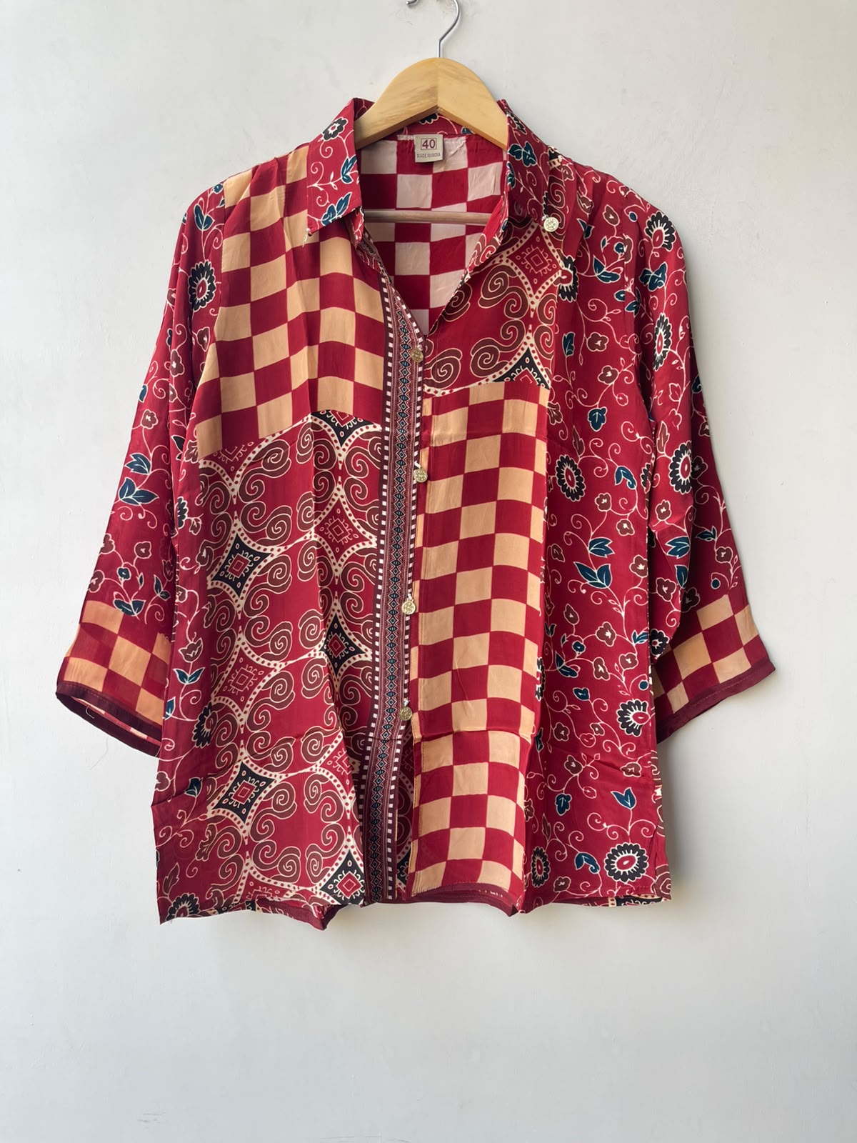 Satin crepe stitched ladies coord shirt Rc19165 (b)