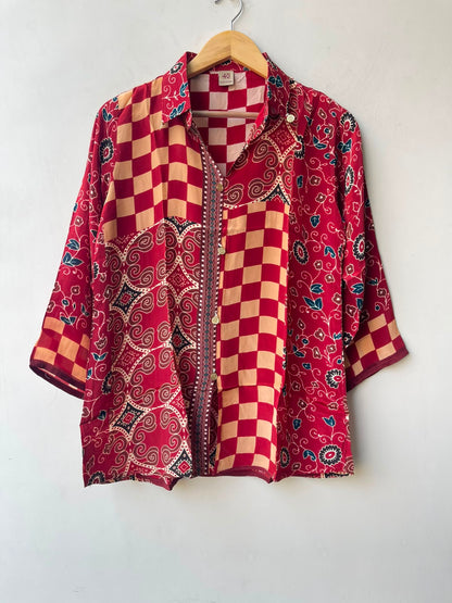 Satin crepe stitched ladies coord shirt Rc19165 (b)