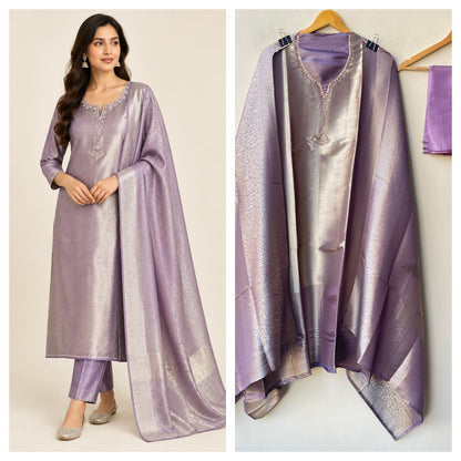 Exquisite Self Shimmer Giraffe Silk Unstitched 3 Pcs Designer Suit Set