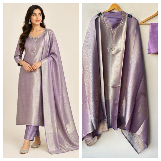 Exquisite Self Shimmer Giraffe Silk Unstitched 3 Pcs Designer Suit Set